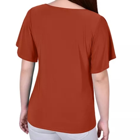 🎁FREE GIFT🎁 NY COLLECTION Orange Soft Lightweight Mesh Flutter Sleeve Knit Top - Picture 2 of 9